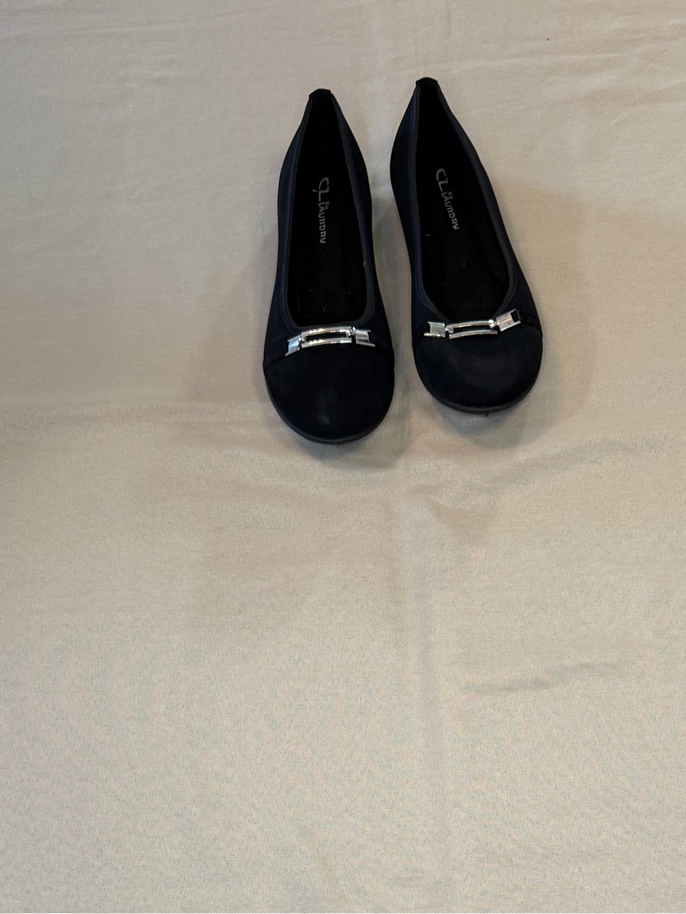 CL by Chinese Laundry Black Ballet Flats with Silver Accent Bar